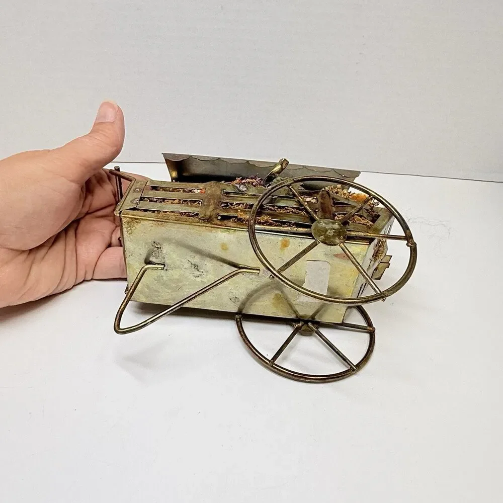 Vintage Metal Tin Dried Flower Cart 3D Decor